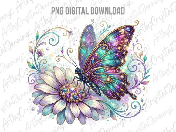 Download Ornate Jeweled Butterfly &amp; Flower PNG - Ornate Collection
