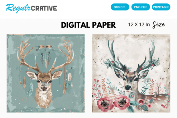 Download Vintage Boho Deer Cute PNG Digital Paper - Premium Resources