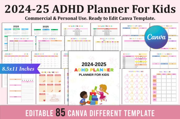 Download 2024-2025 ADHD Planner for Kids Canva - Adhd planner for kids Collection