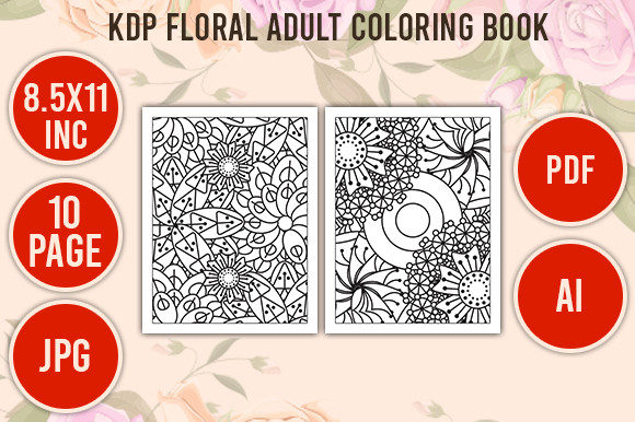 Download KDP- Floral Adult Coloring Book 10 Pages - Floral Collection