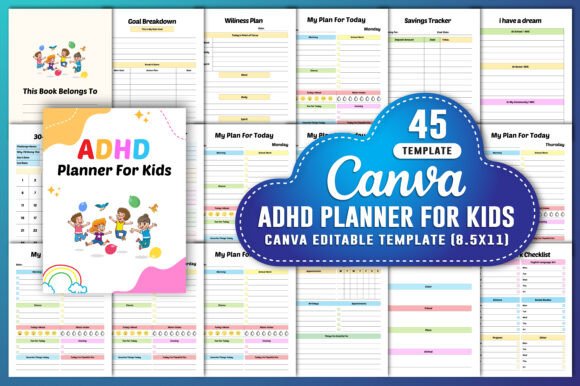 Download ADHD Planner for Kids Canva KDP - Adhd planner for kids Collection