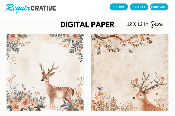 Download Vintage Boho Deer Cute PNG Digital Paper - Premium Bundle