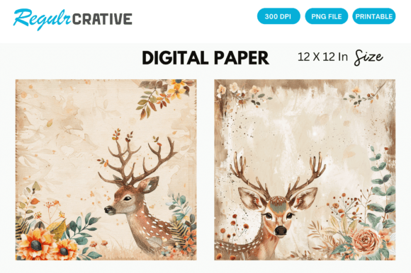 Download Vintage Boho Deer Cute PNG Digital Paper - Premium Bundle