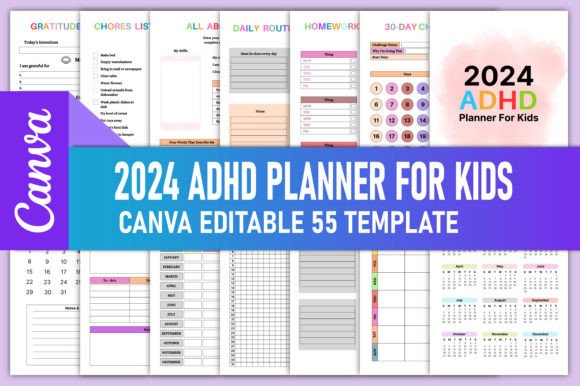 Download 2024 ADHD Planner for Kids Canva KDP - Adhd planner for kids Collection