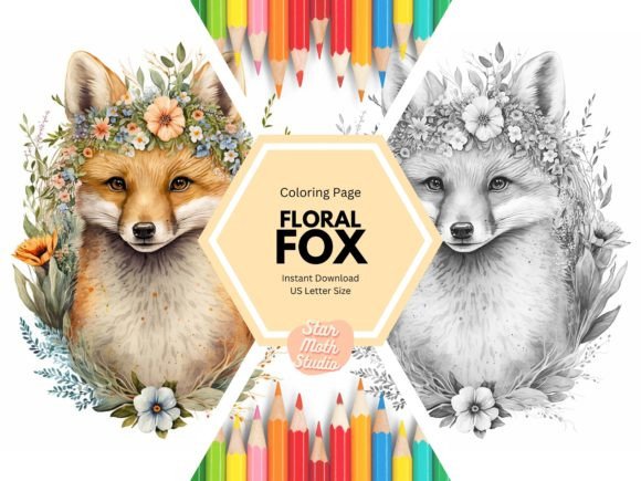 Download KDP Coloring Page - Floral Fox - Floral Collection