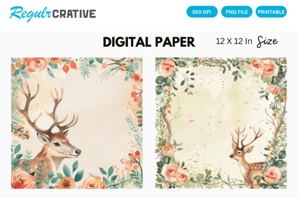Download Vintage Boho Deer Cute PNG Digital Paper - Premium Resources
