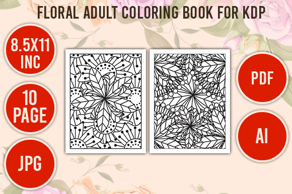 Download Floral Adult Coloring Book 10 Pages- KDP - Floral Collection