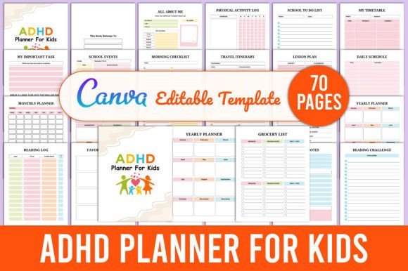 Download Editable ADHD Planner for Kids Canva - Adhd planner for kids Collection