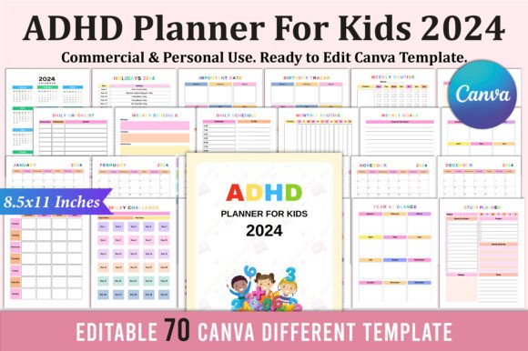 Download ADHD Planner for Kids 2024 for Canva - Adhd planner for kids Collection