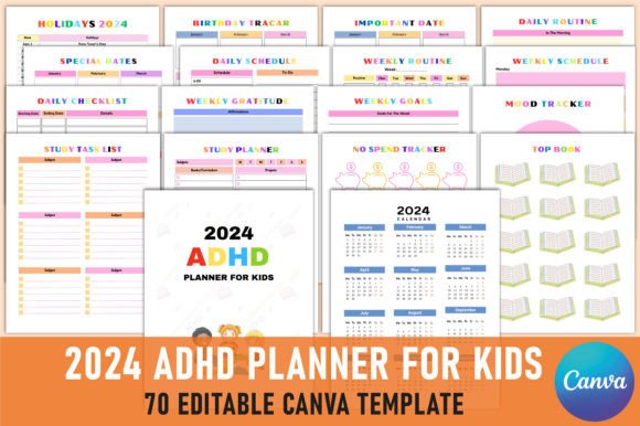 Download 2024 ADHD Planner for Kids Canva - Adhd planner for kids Collection