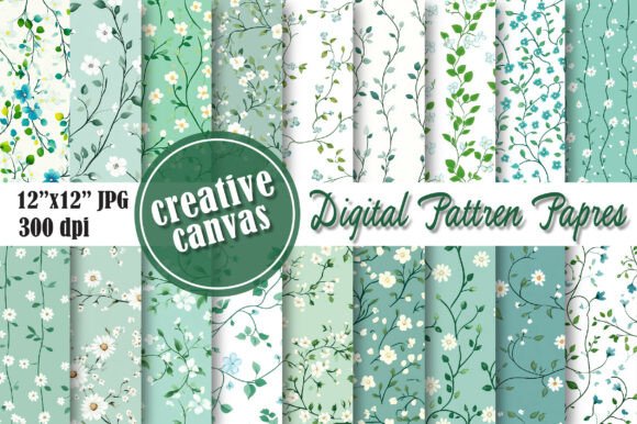 Download Green Floral Vine Digital Paper Bundle - Floral Collection