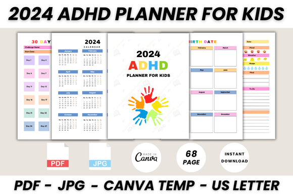 Download 2024 ADHD Planner for Kids Canva Temp - Adhd planner for kids Collection