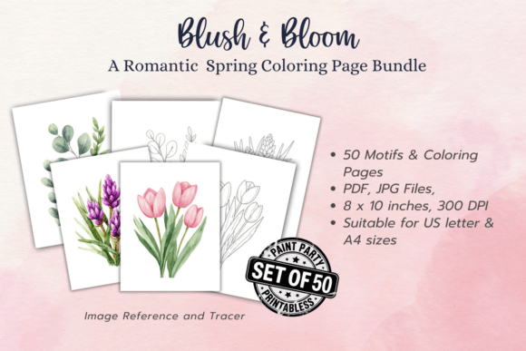 Download 50 Spring Floral Coloring Pages Bundle - Floral Collection