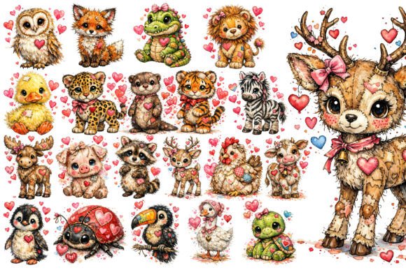 Download Cute Shabby Valentine's Animals Clipart - Premium Resources
