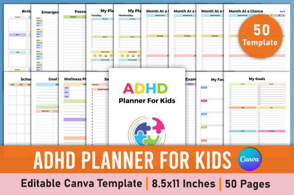 Download Editable ADHD Planner for Kids Canva - Adhd planner for kids Collection