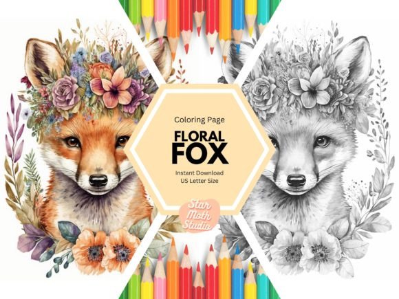 Download KDP Coloring Page - Floral Fox - Floral Collection